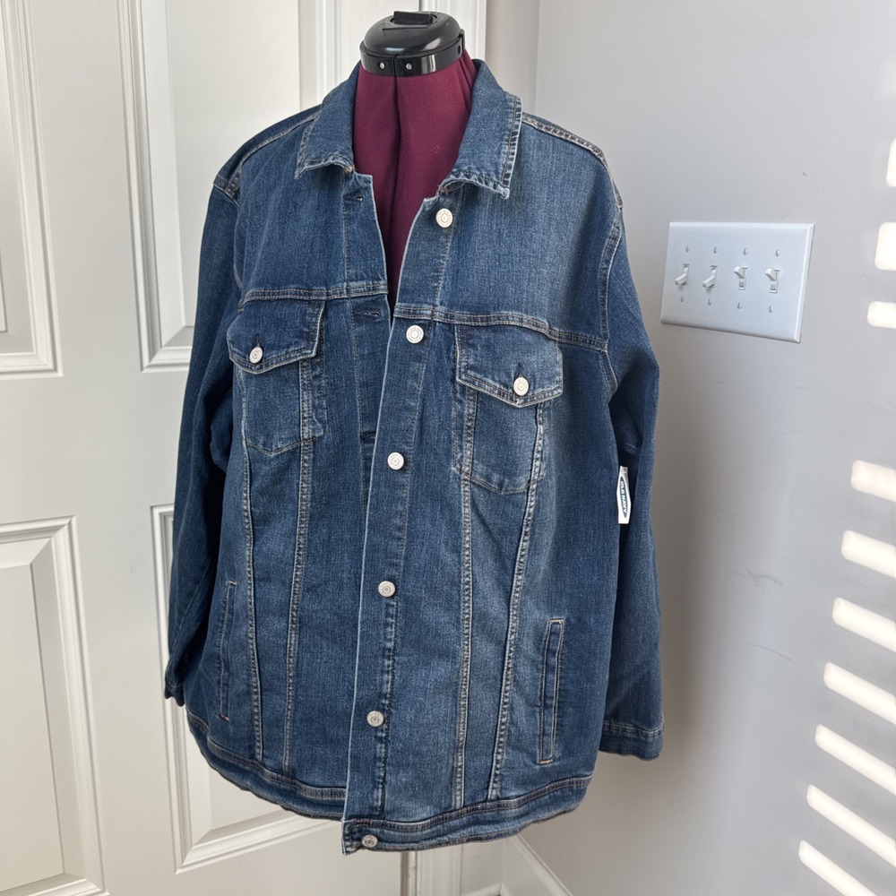NWT Old Navy Denim Jacket Blue Classic Casual Medium Wash Boyfriend